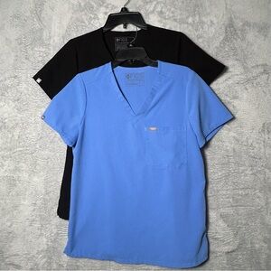 FIGS Scrub Tops Lot Of 2 Womens Small Black Blue Medical Workwear Technical